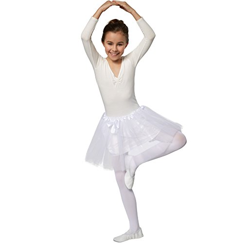 dressforfun 900394 - Kinder Tutu, aus 3-lagigen Tüll, mit eingenähtem Satinunterrock (Weiß, 116) von dressforfun