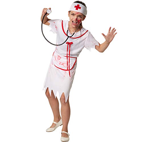 dressforfun 900427 - Mädchenkostüm gruselige Krankenschwester, Kurzkleid in Weiß mit Blutflecken (140 | Nr. 302197) von dressforfun