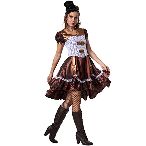 dressforfun 900484 - Damenkostüm Steampunk Lady, Kurzärmeliges Satinkleid in hellen und dunklen Farbtönen (L | Nr. 302302) von dressforfun