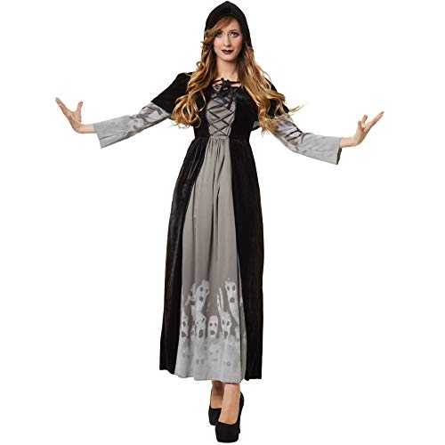 dressforfun 900509 - Damenkostüm machtvolle Magierin, Langes Gewand aus schwarzem Samt inkl. Kapuzencape (S | Nr. 302407) von dressforfun