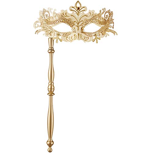 dressforfun 900886 Venezianische Maske mit Stab, Augenmaske für Damen, Filigrane Stabmaske mit Strass für Maskenball Kostüm Fasching Karneval Halloween - Diverse Farben - (Gold | Nr. 303541) von dressforfun