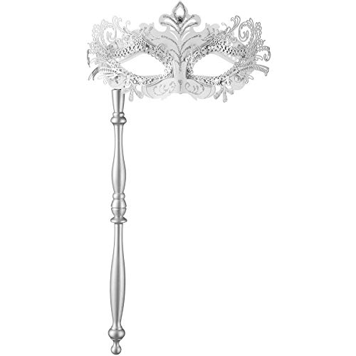 dressforfun 900886 Venezianische Maske mit Stab, Augenmaske für Damen, Filigrane Stabmaske mit Strass für Maskenball Kostüm Fasching Karneval Halloween - Diverse Farben - (Silber | Nr. 303542) von dressforfun