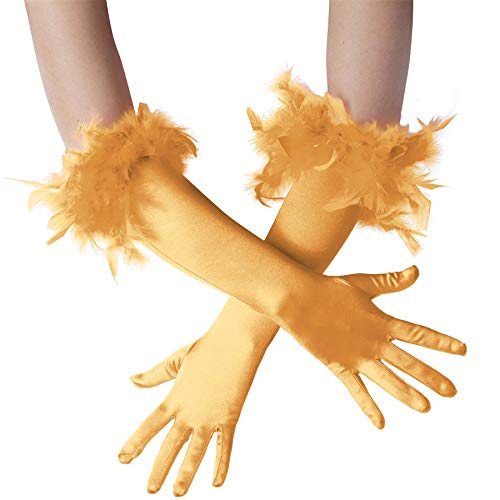 dressforfun 901030 Damen Handschuhe mit Federn, elegante Opern Federhandschuhe, Fasching Karneval - diverse Farben - gold von dressforfun