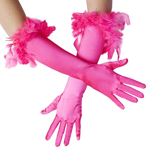 dressforfun 901030 Damen Handschuhe mit Federn, elegante Opern Federhandschuhe, Fasching Karneval - diverse Farben - pink von dressforfun