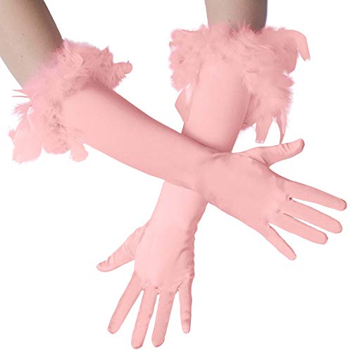 dressforfun 901030 Damen Handschuhe mit Federn, elegante Opern Federhandschuhe, Fasching Karneval - diverse Farben - rosa von dressforfun