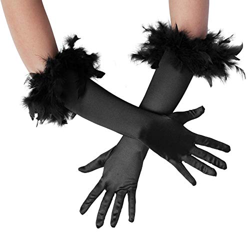 dressforfun 901030 Damen Handschuhe mit Federn, elegante Opern Federhandschuhe, Fasching Karneval - diverse Farben - schwarz von dressforfun