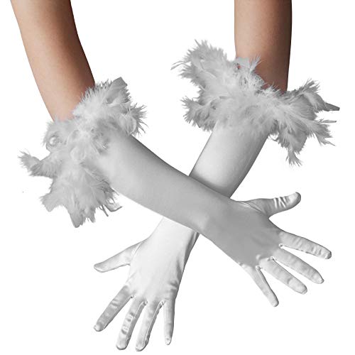 dressforfun 901030 Damen Handschuhe mit Federn, elegante Opern Federhandschuhe, Fasching Karneval - diverse Farben - silber von dressforfun