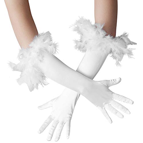 dressforfun 901030 Damen Handschuhe mit Federn, elegante Opern Federhandschuhe, Fasching Karneval - diverse Farben - weiß von dressforfun