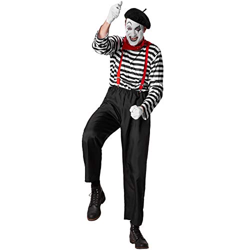 dressforfun 901036 Klassischer Pantomime Kostüm, sechsteiliges Kostüm für Herren, mit Hut und Tuch, für Karneval Fasching Halloween, schwarz weiß - diverse Größen - (XL | Nr. 304608) von dressforfun