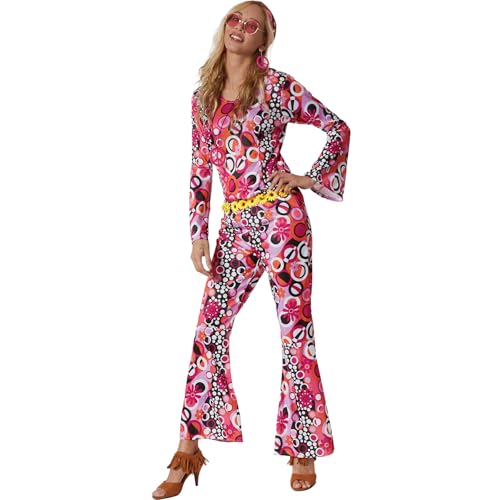 dressforfun Hippie Kostüm Set, 60er Jahre Kostüm, Kostüm Disco Damen, 70er Mode Damen, Kostüm Hippie Frau, Hippie-Kostüm, Flower Power Kostüm, Hippie Damen, Schlaghose, Kostüme Fasching Damen - L von dressforfun