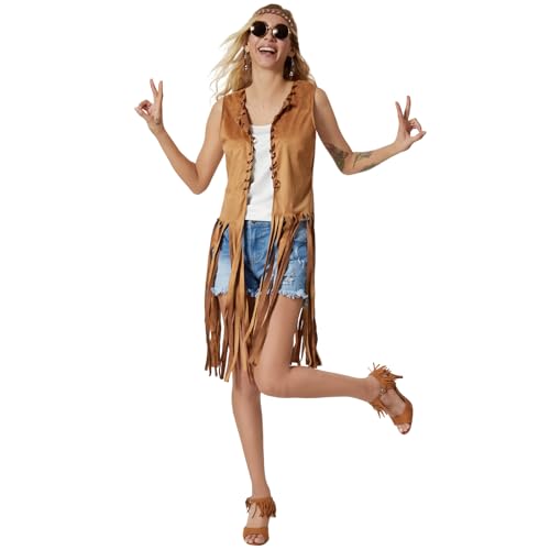 dressforfun Hippie Kostüm, Damen 60er Jahre Kostüm, 70er Mode Damen, Kostüm Hippie Frau, Hippie-Kostüm, Flower Power Kostüm, Hippie Damen, Fransenweste Damen Hippie, Kostüme Fasching Damen - L von dressforfun