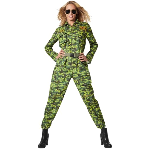 dressforfun Jet Fighter Pilot Camouflage, Air Force Pilotin, Damen Kostüm, Faschingskostüme Damen lustig, Gruppen Kostüm, Partnerkostüme Erwachsene, Fasching Kostüm Damen Overall - M von dressforfun