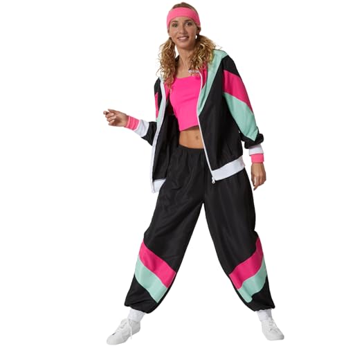 dressforfun Damenkostüm Retro 80er 90er Jahre Jogginganzug - schwarz, S von dressforfun