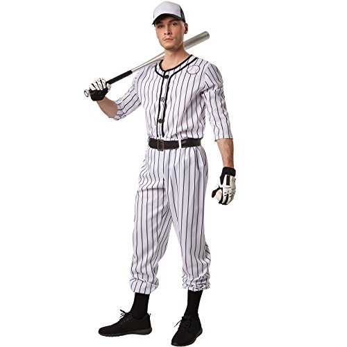 dressforfun Herrenkostüm Baseball | Langärmeliges, gestreiftes Oberteil mit Baseball-Applikation | Lange, gestreifte Hose | Inkl. Gürtel und Socken (L | Nr. 301811) von dressforfun