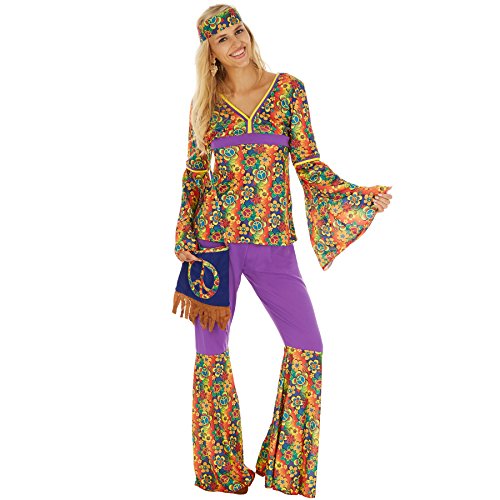 dressforfun Hippie Kostüm Set, 60er Jahre Kostüm, 70er Mode, Kostüm Hippie Frau, Hippie-Kostüm, Flower Power Kostüm, Hippie Damen, Schlaghose, Damen Hippie, Kostüme Fasching Damen - L von dressforfun