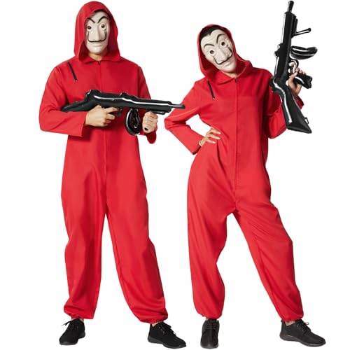 dressforfun unisex Faschingskostüme, Geld Bankräuber Jumpsuit Herren Overall Damen mit Maske, Kostüm Damen und Kostüm Männer für Karneval, Faschingskostüm, Partner Kostüm, Gruppen Kostüm - L von dressforfun