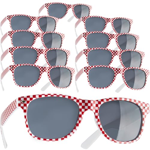 dressforfun retro Brille, Party Sonnenbrille, kariertes Gestell, für 90er Jahre Party, Oktoberfest, Ballermann Mottopartys, Fotobox Accessoires, Festival Gadget, JGA Zubehör - rot/weiß, 5er Set von dressforfun