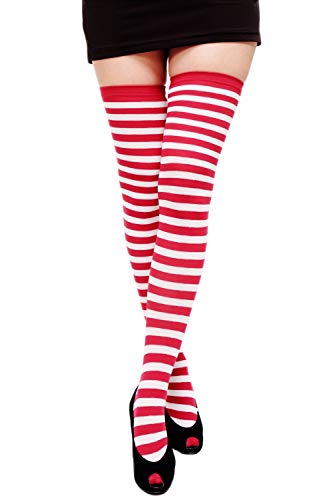 DRESS ME UP - Karneval Fasching Cosplay Strümpfe Overknee Kniestrümpfe Ringelstrümpfe Girly Dunkelrot Rot Weiß W-001-dred von DRESS ME UP