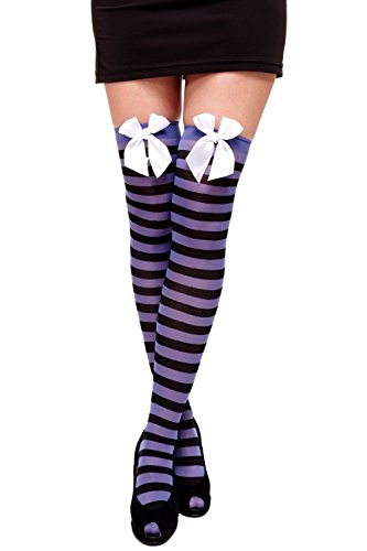 DRESS ME UP - W-001-bb Karneval Fasching Cosplay Strümpfe Overknee Kniestrümpfe Ringelstrümpfe Girly Schwarz Blau gestreift von DRESS ME UP