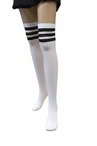 dressmeup K0819-WHITE Strümpfe Damenstrümpfe Overknees Halloween Karneval Weiß 3 Schwarze Streifen von dressmeup