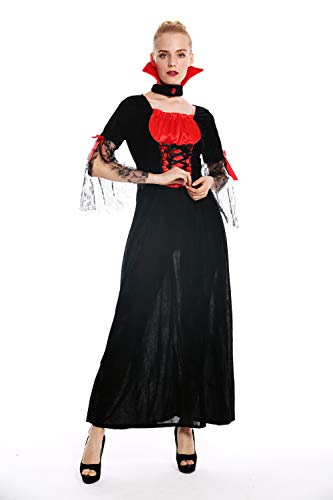 dressmeup W-0279 Kostüm Damen Frauen Halloween Karneval Böse Fee Vampirin Kleid lang schwarz rot S von dressmeup