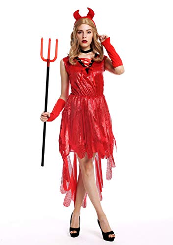 dressmeup W-0283 Kostüm Damen Frauen Halloween Karneval Teufelin Dämonin Hexe Hörner Kleid rot M von dressmeup