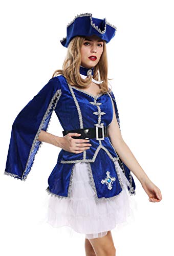 dressmeup W-0284 Kostüm Damen Frauen Karneval Barock Soldat Musketier Edelfrau Hut blau S von dressmeup
