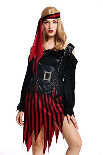 dressmeup W-0287-S/M Kostüm Damen Frauen Karneval Halloween Piratin Seeräuberin schwarz rot Gr. S/M von dressmeup