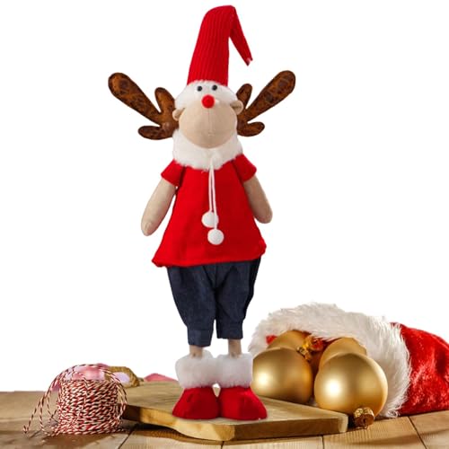 Weihnachtspuppe mit langen Beinen, dekorative Weihnachtspuppe, festliche langbeinige Puppe, skurrile Weihnachtsfiguren, Stoffpuppe in leuchtenden Farben für abgestuftes Tablett, Schreibtisch, Schrank, von drtid