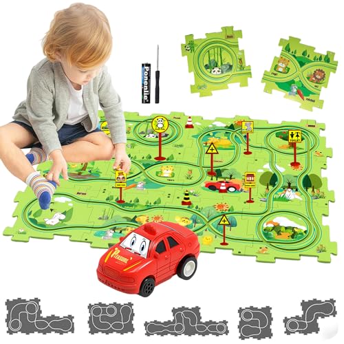 Auto Spielzeug Autorennbahn Spielzeugauto 12pcs DIY-Puzzlebahn für Kinderspielzeug DIY-Route Cars Spielzeug Geschenkspiele für Kinder Spielzeug ab 2 3 4 5 6 Jahren (Land) von duoleey