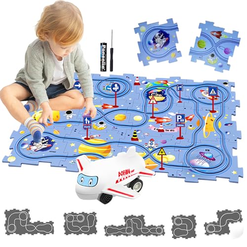 Auto Spielzeug Autorennbahn Spielzeugauto 12pcs DIY-Puzzlebahn für Kinderspielzeug DIY-Route Cars Spielzeug Geschenkspiele für Kinder Spielzeug ab 2 3 4 5 6 Jahren (Raum) von duoleey