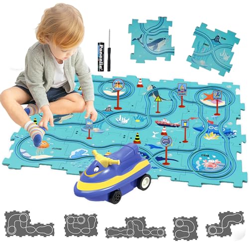 Auto Spielzeug Autorennbahn Spielzeugauto 12pcs DIY-Puzzlebahn für Kinderspielzeug DIY-Route Cars Spielzeug Geschenkspiele für Kinder Spielzeug ab 2 3 4 5 6 Jahren von duoleey