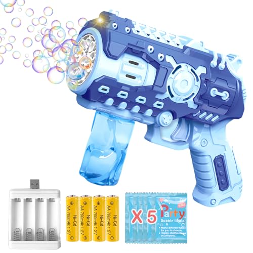 Seifenblasenmaschine Seifenblasenpistole Wiederaufladbar für Kinder mit 5X Seifenblasen Nachfüllflasche Blau von duoleey