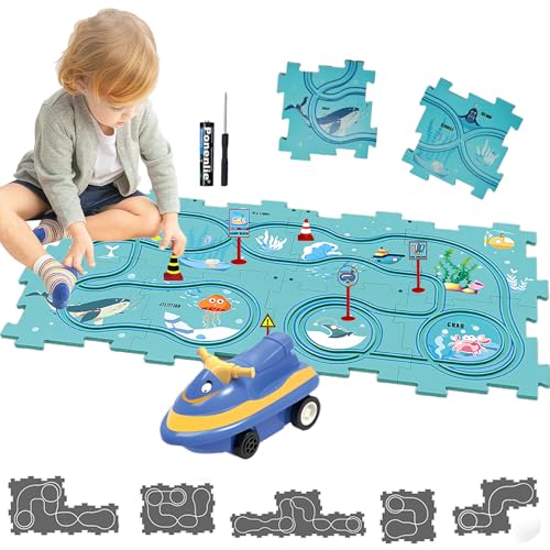 duoleey Auto Spielzeug Autorennbahn Spielzeugauto 8pcs DIY-Puzzlebahn für Kinderspielzeug DIY-Route Cars Spielzeug Geschenkspiele für Kinder Spielzeug ab 2 3 4 5 6 Jahren (Ozean) von duoleey