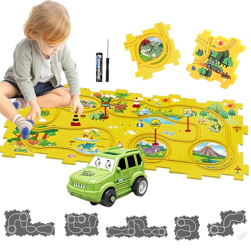 Auto Spielzeug Autorennbahn Spielzeugauto 8pcs DIY-Puzzlebahn für Kinderspielzeug DIY-Route Cars Spielzeug Geschenkspiele für Kinder Spielzeug ab 2 3 4 5 6 Jahren (Dinosaurier) von duoleey