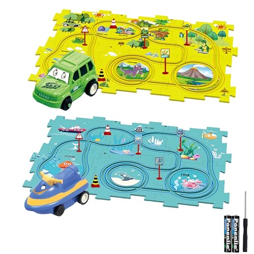 Auto Spielzeug Autorennbahn Spielzeugauto DIY-Puzzlebahn für Kinderspielzeug DIY-Route Cars Spielzeug Geschenkspiele für Kinder Spielzeug ab 2 3 4 5 6 Jahren (Dinosaurier x6/Ozean x6) von duoleey