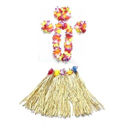 duoyif Hula Rock Hawaii Bastrock 40cm, Hula Hawaii Outfit Mit Hawaii Kette Blumen, Grasrock Bastpapier, Hula Rock Für Hawaii Strandparty Sommerparty Bälle Bar Ostern Musikfestivals Karneval (Beige) von duoyif