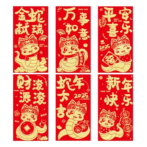 duwiikab Chinesisches Neujahr, rote Umschläge mit Schlangen-Feier, 6 Stück, 2025 Lunar Lucky Money Pocket für den Frühling B von duwiikab