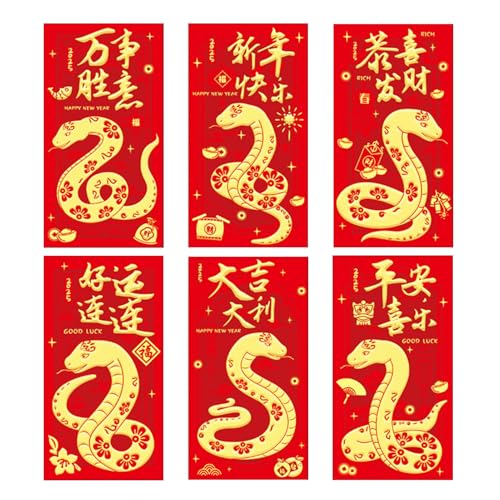 duwiikab Chinesisches Neujahr, rote Umschläge mit Schlangen-Feier, 6 Stück, 2025 Lunar Lucky Money Pocket für den Frühling D von duwiikab