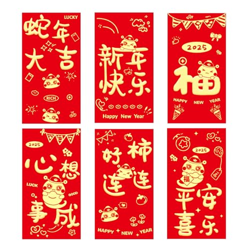 duwiikab Chinesisches Neujahr, rote Umschläge mit Schlangen-Feier, 6 Stück, 2025 Lunar Lucky Money Pocket für den Frühling E von duwiikab