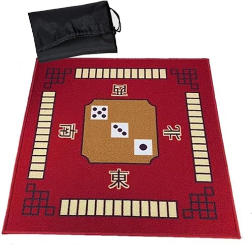 Mahjong-Matte, Mahjong-Matte, Spieltisch, Mahjong-Tischmatte mit Regeln, rutschfeste und geräuschreduzierende Pokermatte, Kartentischabdeckung, Tischspielmatten mit Tragetasche(Red,32.7x32.7inch) von dvkGKLVq