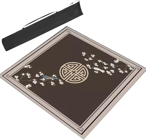 Mahjong-Matte, Mahjong-Matte, Spieltisch, quadratische, dicke Mahjong-Tischmatte mit Aufbewahrungstasche, rutschfeste und geräuschreduzierende Mahjong-Matte, chinesisch bedruckte Spielmatte(Brown,23.6 von dvkGKLVq