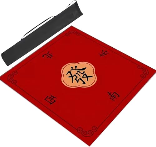 Mahjong-Matte, Mahjong-Matte, Spieltisch, quadratische, dicke Mahjong-Tischmatte mit Aufbewahrungstasche, rutschfeste und geräuschreduzierende Mahjong-Matte, chinesisch bedruckte Spielmatte(Red,39.4x3 von dvkGKLVq