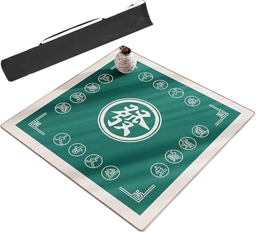 Mahjong-Matte, Mahjong-Matte, Spieltisch, quadratische Mahjong-Tischmatte for den Tisch, Samt-chinesisch bedruckte Tischkartenspielmatte, rutschfeste und geräuschreduzierende Spielmatte(Green,35.4x35. von dvkGKLVq