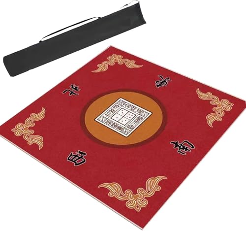 Mahjong-Matte, Mahjong-Matte, Spieltisch, verdickte Mahjong-Tischmatte mit Aufbewahrungstasche, rutschfeste, geräuschreduzierende Tischabdeckung, Brettspiel-Kartenspielmatte(Red,35.4x35.4inch/90x90cm) von dvkGKLVq