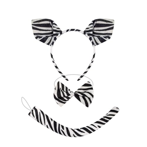 dwxnauixl 3 teiliges Set mit Zebra Motiv, dreiteiliges Set für Kinderpartys, Stirnband, Fliege, Maske, Make up Stirnband, Tierstirnbänder, C von dwxnauixl