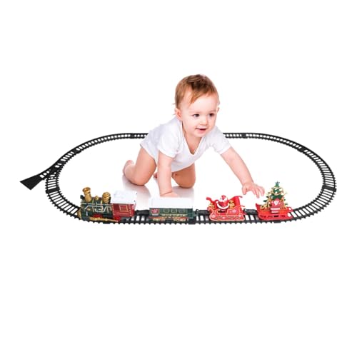 dzqad Spielzeugeisenbahn-Sets,Jungeneisenbahn-Set,Weihnachtsspielzeug mit Schienen für Güterwagen | Interaktives Lokomotivzugspielzeug, Kindermodelleisenbahnen mit Licht und Ton für Kinder ab 3 Jahren von dzqad