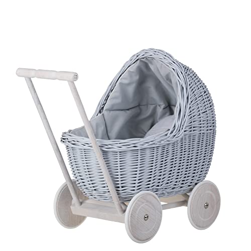 e-wicker24 Puppenwagen aus Weide mit Bettwäsche perfekte Geschenkidee Korbpuppenwagen schöner Spielzeug aus Korbgeflecht Korbwagen für Puppen Spielzeug für Mädchen (Baby Blue) von e-wicker24 Alles aus Weide