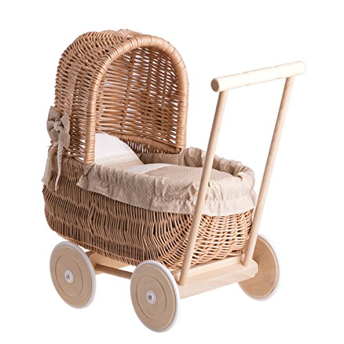 e-wicker24 EIN Wagen, EIN Bett für Puppen aus Weide, Spielzeug aus Holz, Puppenwagen aus Weide, Korbpuppenwagen, Weidenwagen (Natur, Beige) von e-wicker24 Alles aus Weide