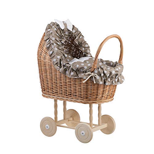 e-wicker24 EIN Wagen, EIN Bett für Puppen aus Weide, Spielzeug aus Weide, Puppenwagen aus Weide, Korbpuppenwagen, Weidenwagen (Beige) von e-wicker24 Alles aus Weide